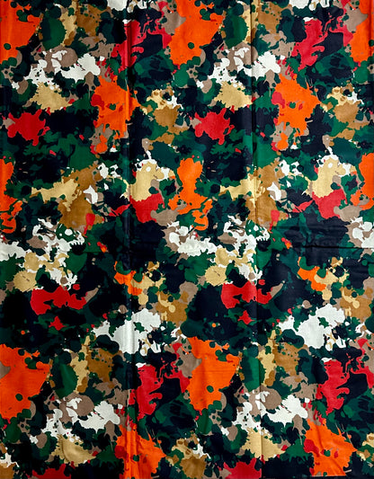 African Print Fabric, Ankara - Green, Orange, Red, Bronze Fabric