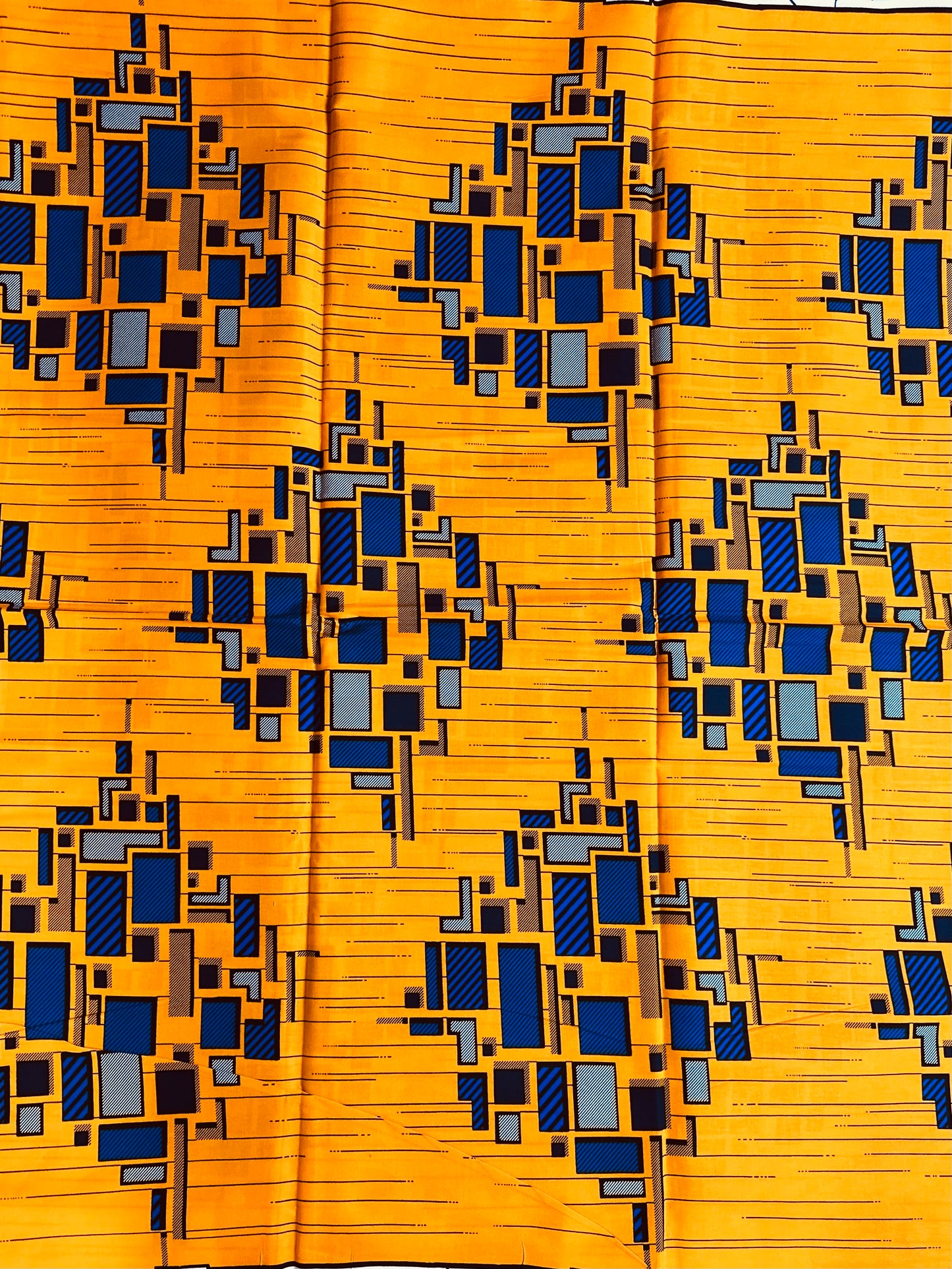 African Print Fabric, Ankara - Yellow, Blue Fabric