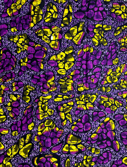 African Print Fabric, Ankara - Purple, Yellow Fabric