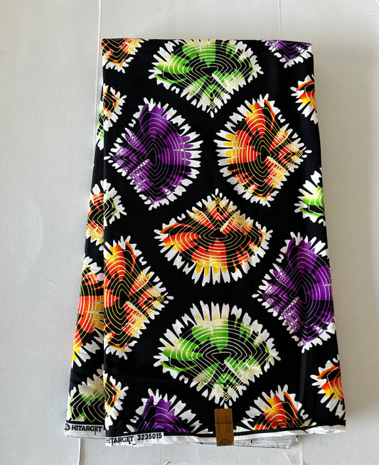 African Print Fabric, Ankara - Purple, Green, Orange Fabric