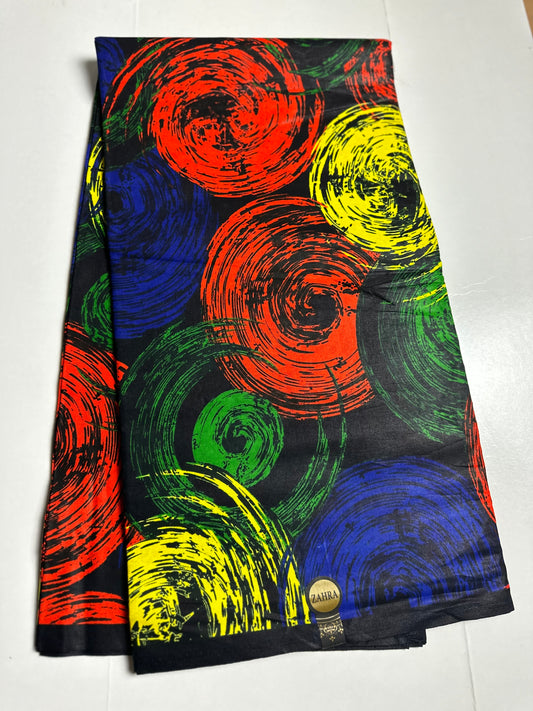 African Print Fabric, Ankara - Red, Yellow, Green, Blue Fabric