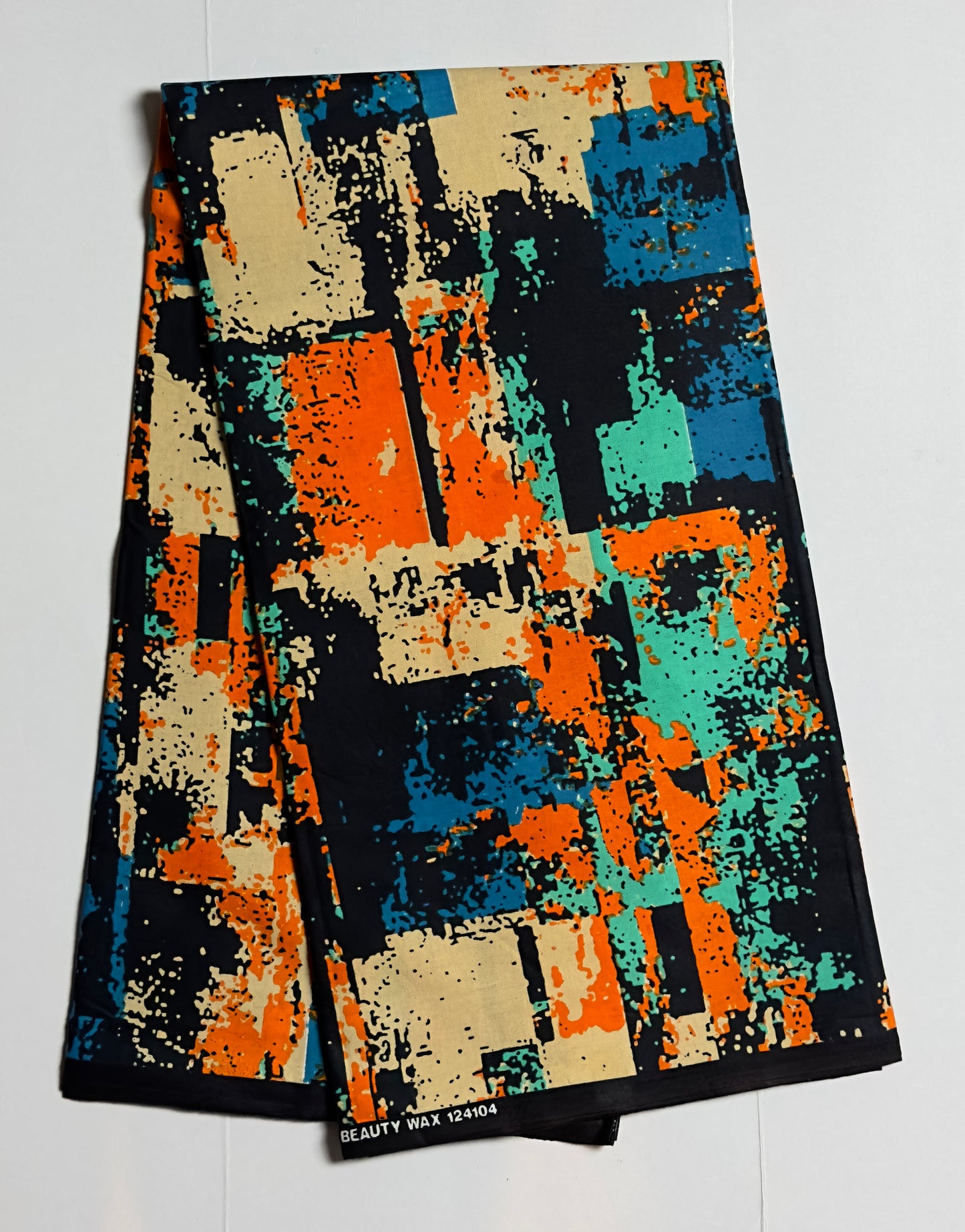 African Print Fabric, Ankara - Orange, Blue, Beige, Fabric