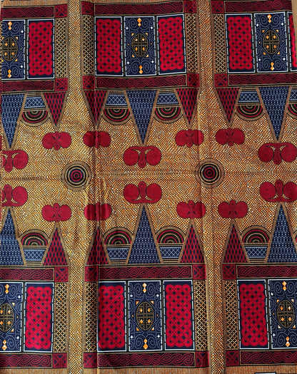 African Print Fabric, Ankara - Orange, Red Fabric