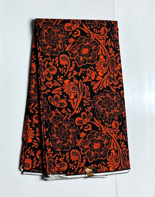 African Print Fabric, Ankara - Orange Fabric