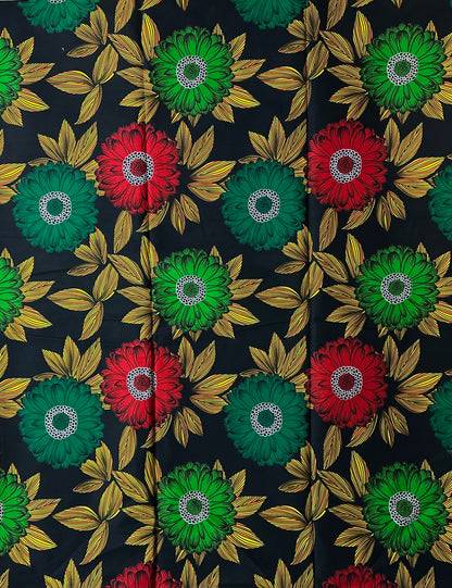 African Print Fabric, Ankara Fabric - Green, Red, Fabric