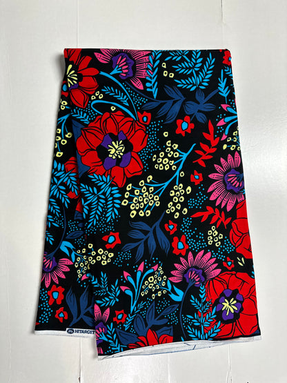 African Print Fabric, Ankara - Blue, Red, Pink Fabric