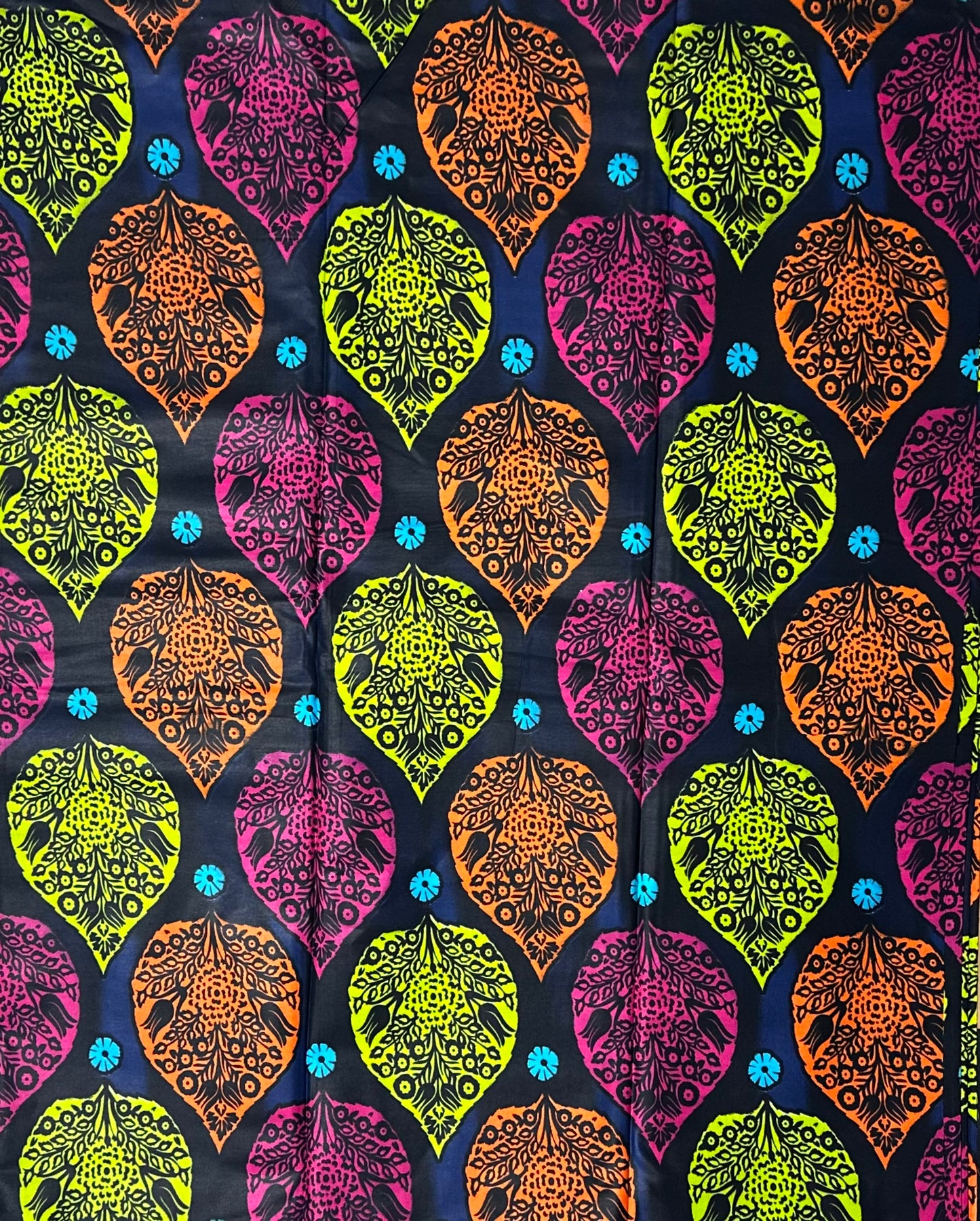 African Print Fabric, Ankara - Orange, Green, Pink Fabric