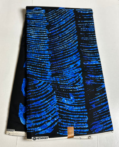 African Print Fabric, Ankara - Black, Blue Fabric