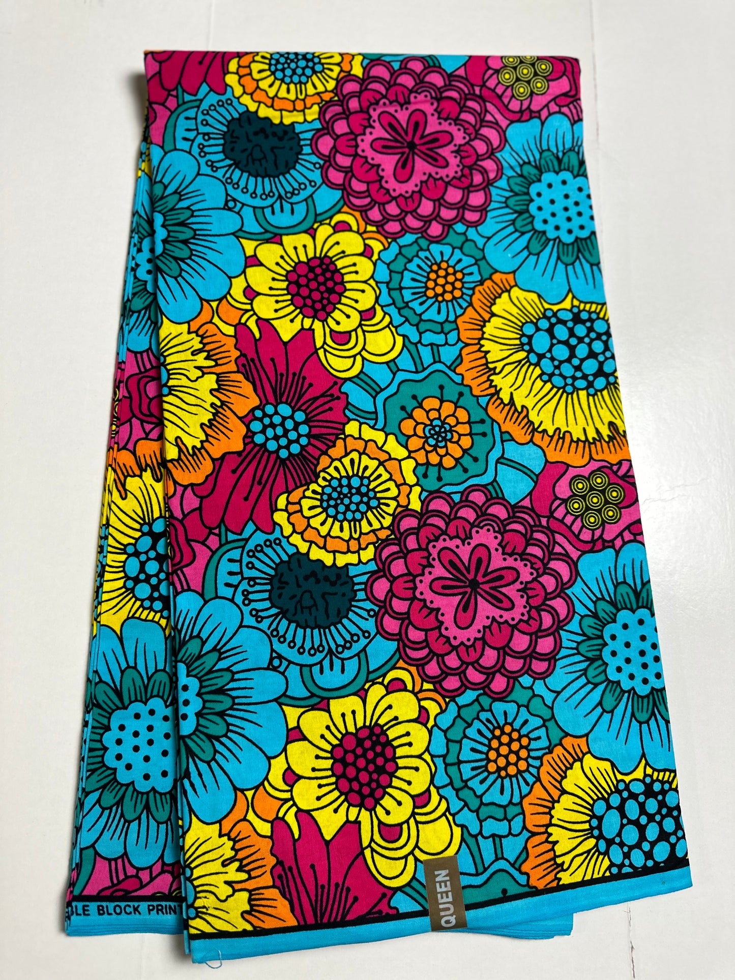 African Print Fabric, Ankara - Blue, Yellow, Pink Fabric