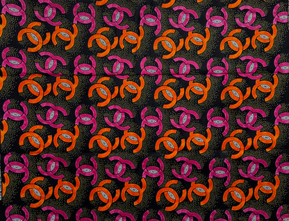 African Print Fabric, Ankara - Orange, Pink Fabric