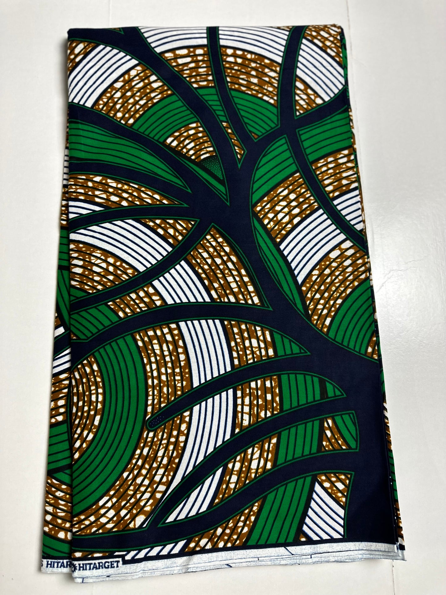 African Print Fabric, Ankara - Green, Brown, White Fabric