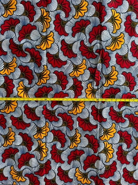 African Print Fabric, Ankara - Red, Yellow Fabric