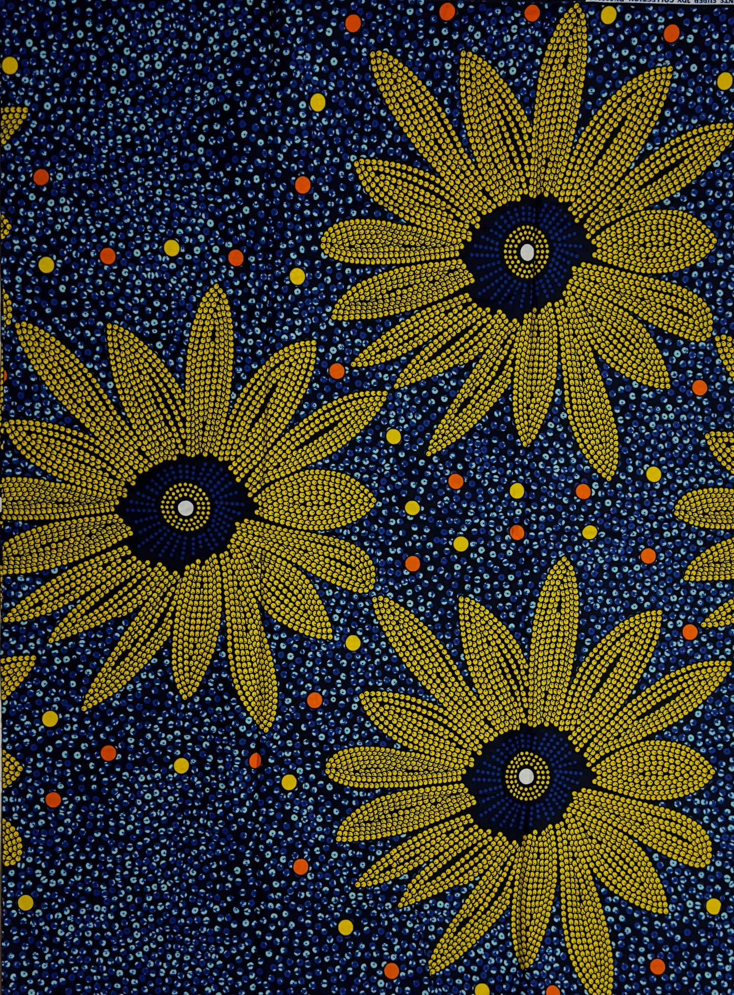 African Print Fabric, Ankara - Blue, Yellow Fabric