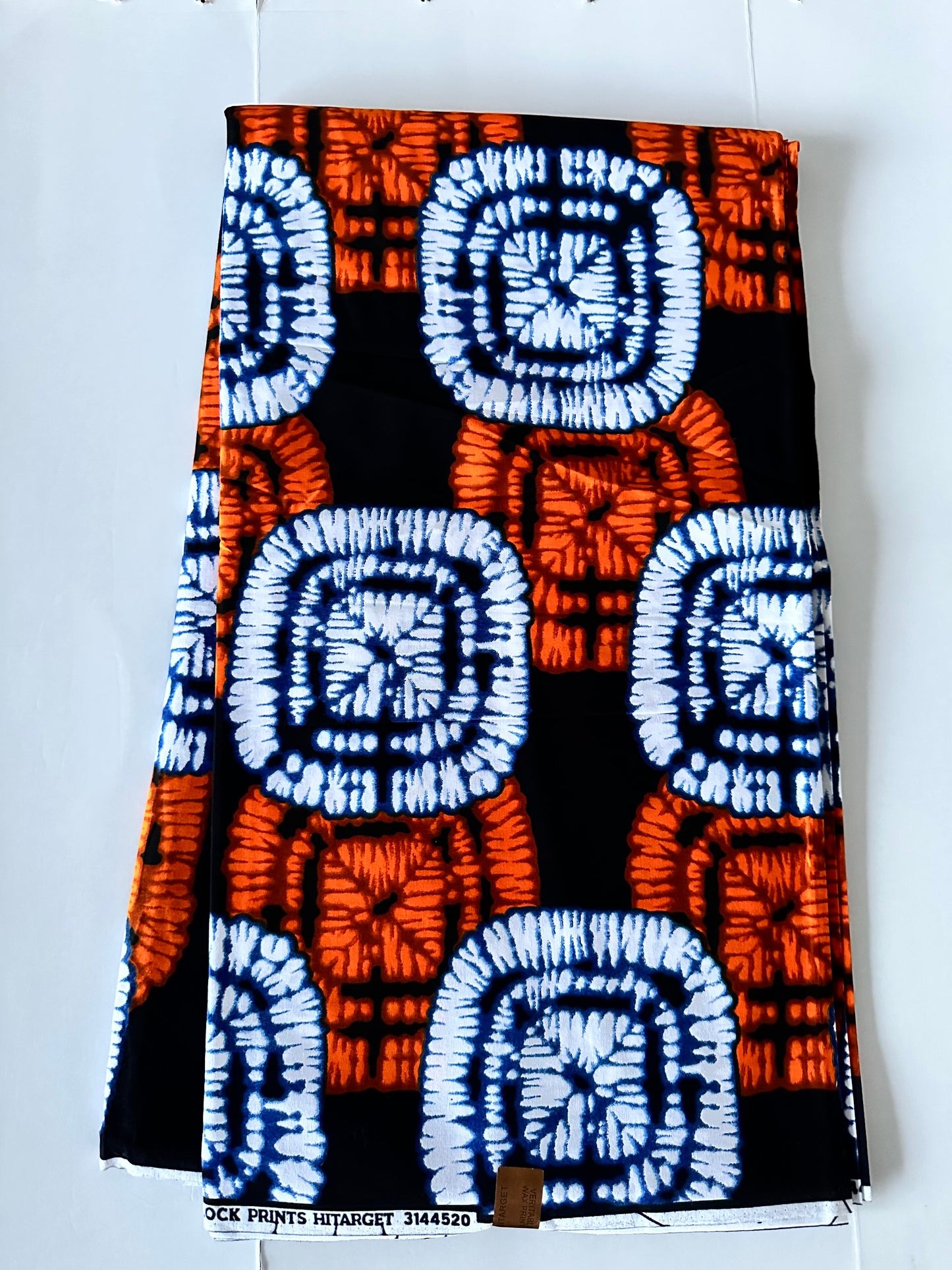 African Print Fabric, Ankara - Orange, White Fabric