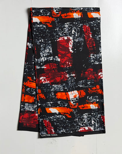 African Print Fabric, Ankara - Red, Orange Fabric