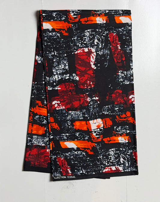 African Print Fabric, Ankara - Red, Orange Fabric