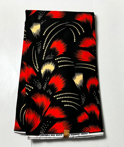 African Print Fabric, Ankara - Red, Beige Fabric