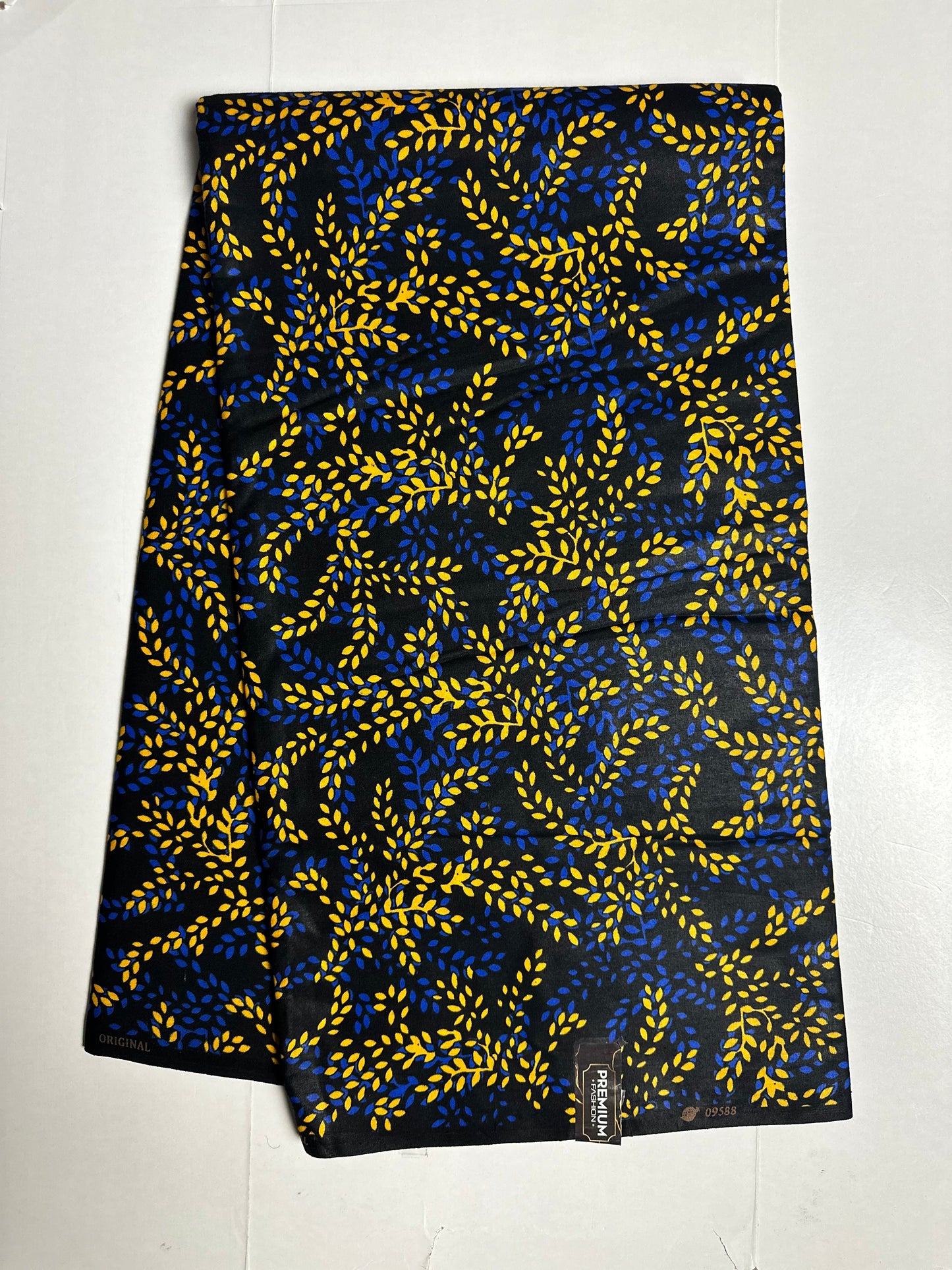 African Print Fabric, Ankara - Blue, Black Fabric