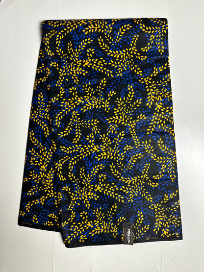 African Print Fabric, Ankara - Blue, Black Fabric