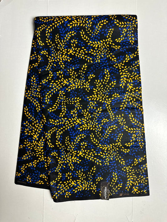 African Print Fabric, Ankara - Blue, Black Fabric