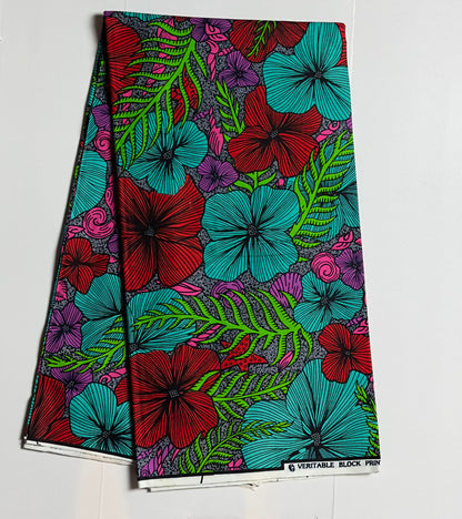 African Print Fabric, Ankara - Red, Green, Pink Fabric