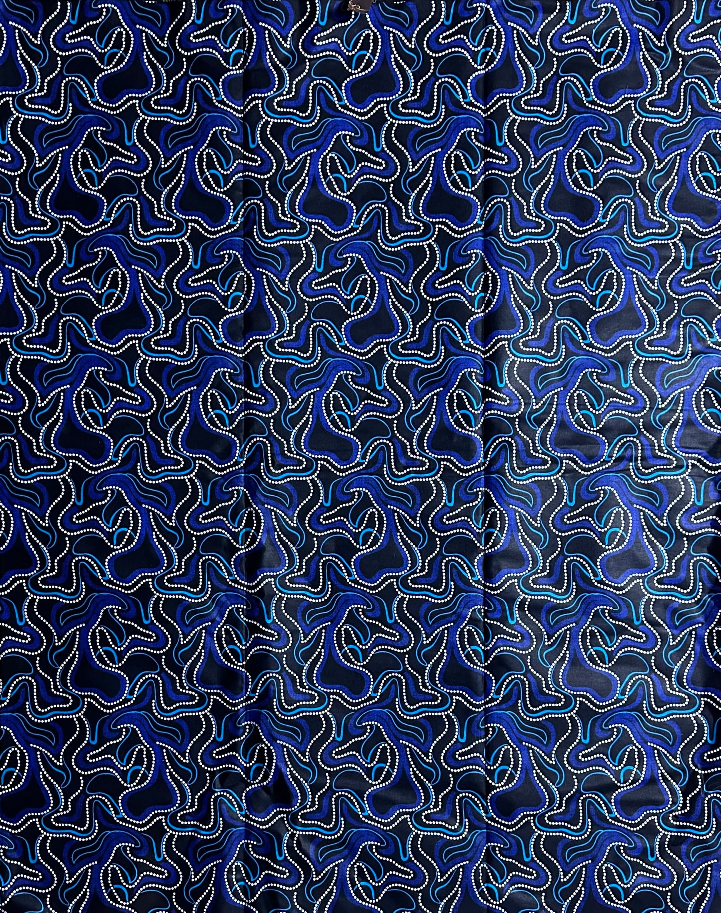 African Print Fabric, Ankara - Blue, Black, White Fabric