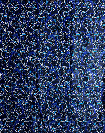 African Print Fabric, Ankara - Blue, Black, White Fabric