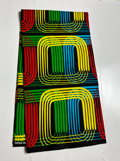 African Print Fabric, Ankara - Blue, Green, Red, Yellow Fabric