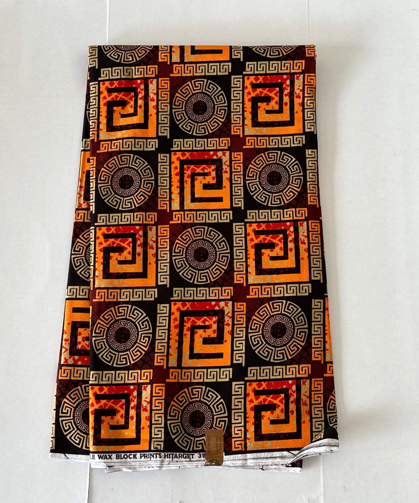 African Print Fabric, Ankara - Orange, Brown Fabric