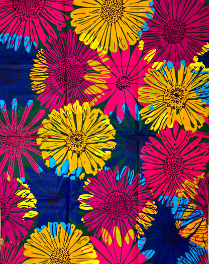 African Print Fabric, Ankara - Blue, Yellow, Pink Fabric