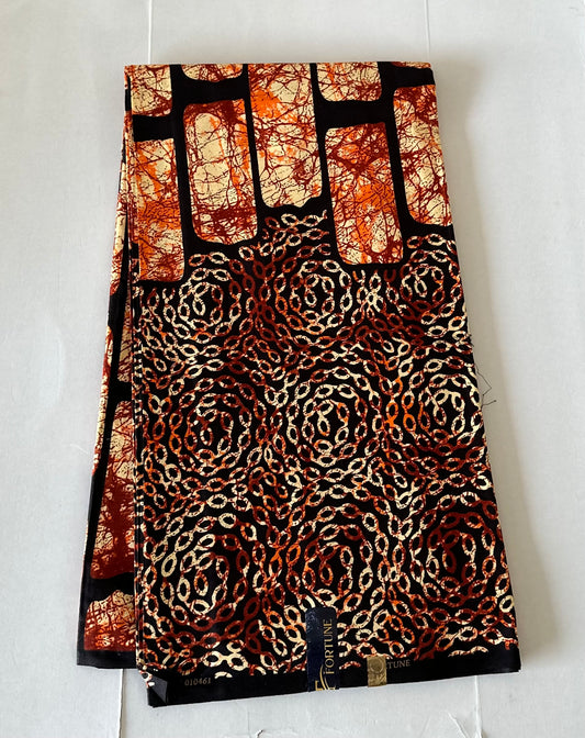 African Print Fabric, Ankara -Brown, Orange Fabric