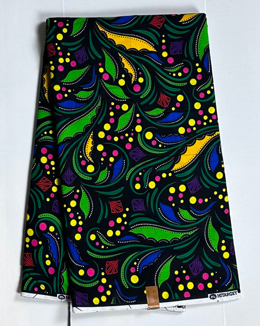 African Print Fabric, Ankara - Green, Blue, Yellow, White Fabric