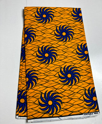 African Print Fabric, Ankara - Yellow, Blue Fabric