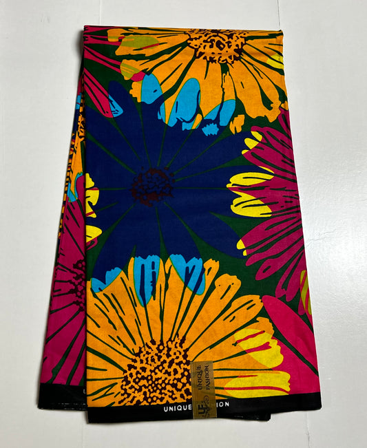 African Print Fabric, Ankara - Blue, Yellow, Pink Fabric