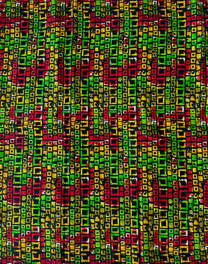 African Print Fabric, Ankara - Red, Green, Yellow Fabric