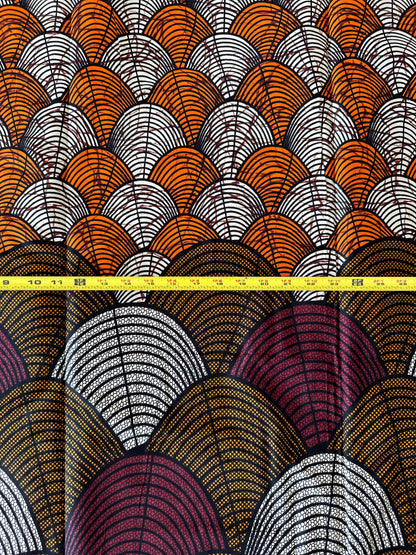 African Print Fabric, Ankara - Orange, Brown, Burgundy Fabric, African Clothing