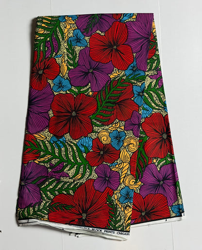 African Print Fabric, Ankara - Purple, Red, Blue Fabric