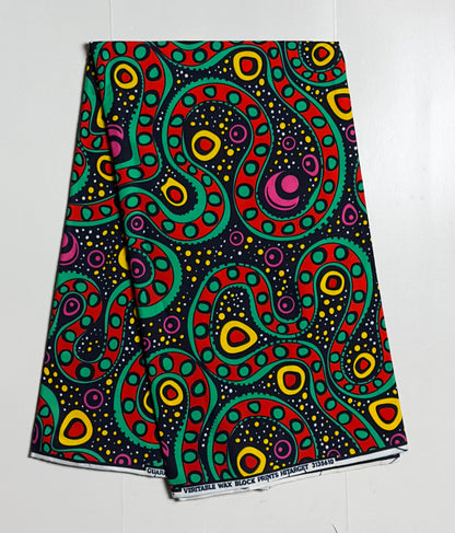 African Print Fabric, Ankara - Green, Pink, Yellow Fabric