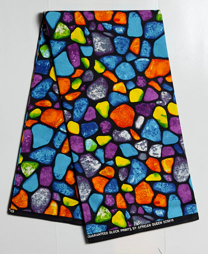 African Print Fabric, Ankara - Blue, Purple, Orange, Yellow Fabric