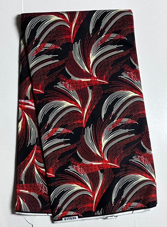 African Print Fabric, Ankara - Red, Black, Beige Fabric