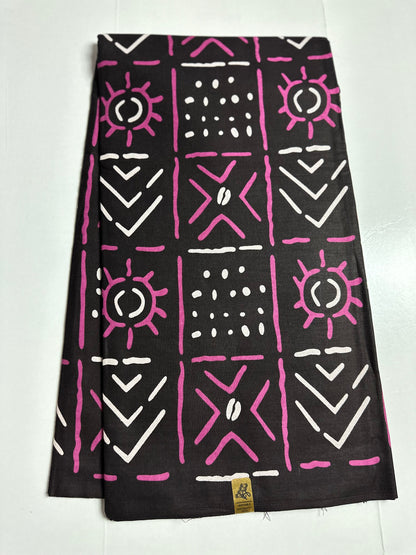 African Print Fabric, Ankara - Pink. Cream, Brown Fabric