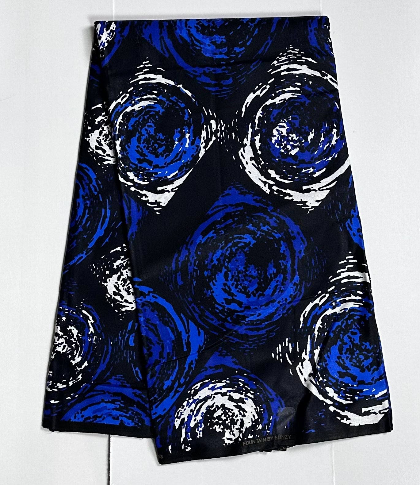 African Print Fabric, Ankara - Black, Blue, White Fabric