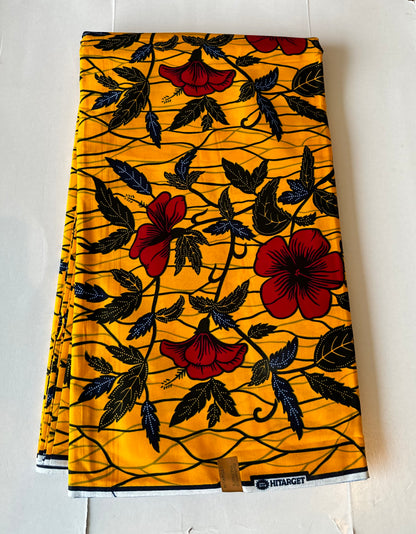 African Print Fabric, Ankara - Yellow, Red Fabric