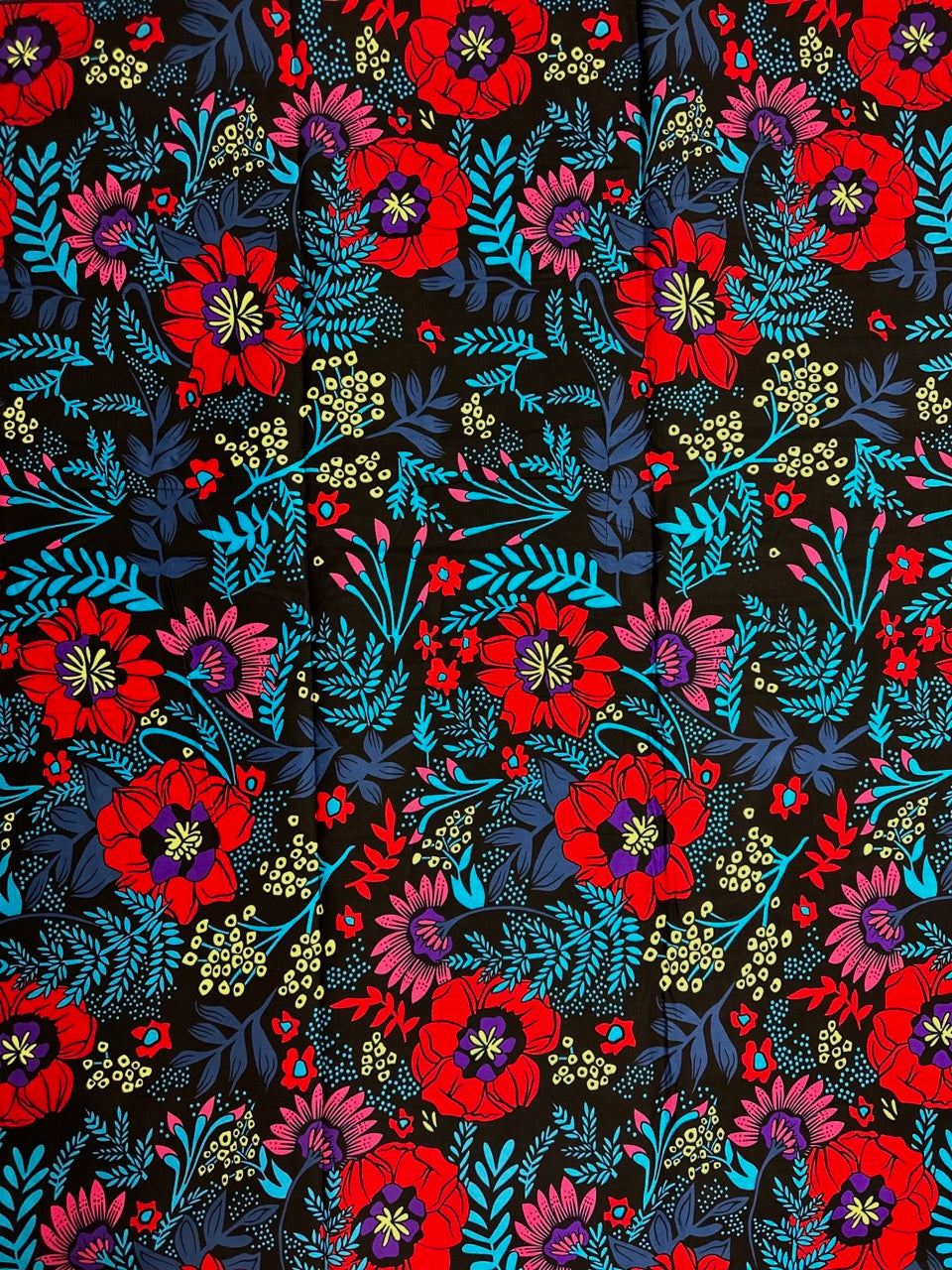 African Print Fabric, Ankara - Blue, Red, Pink Fabric