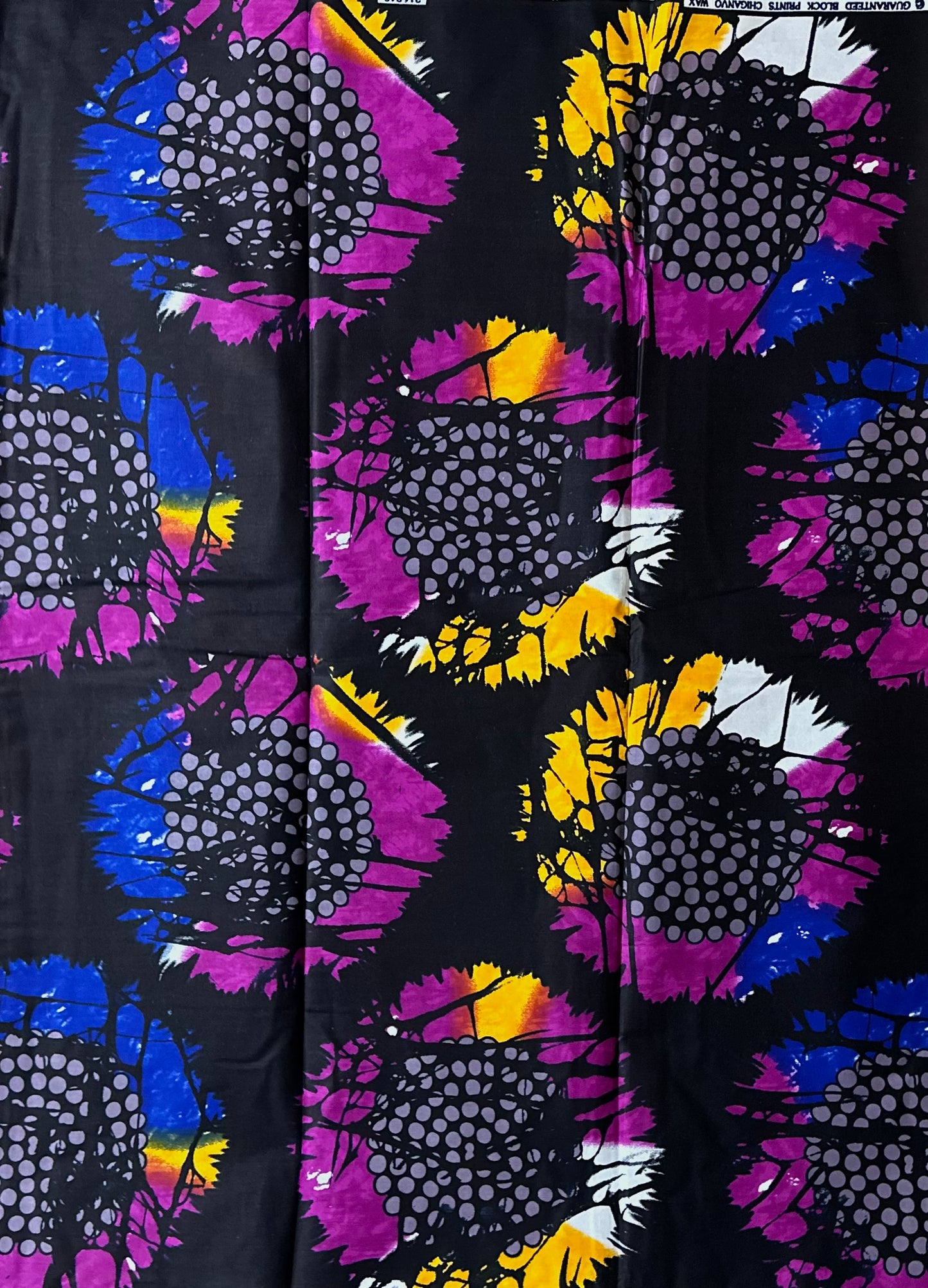 African Print Fabric, Ankara - Purple, Yellow, Blue Fabric