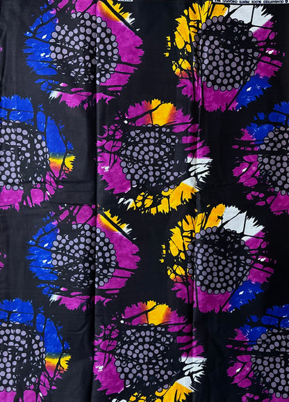 African Print Fabric, Ankara - Purple, Yellow, Blue Fabric