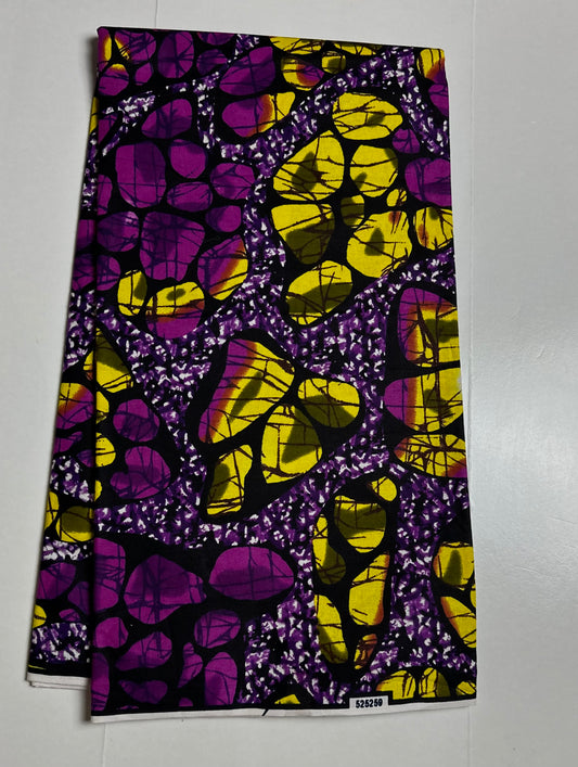 African Print Fabric, Ankara - Purple, Yellow Fabric