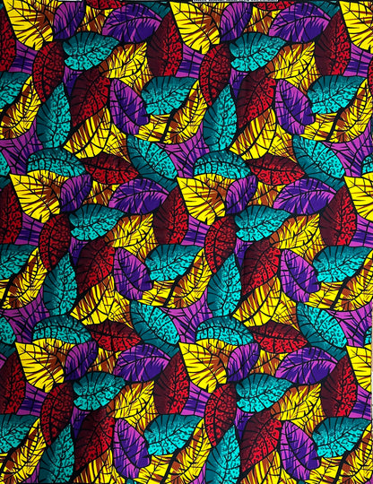 African Print Fabric, Ankara - Yellow, Purple, Red Fabric