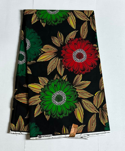 African Print Fabric, Ankara Fabric - Green, Red, Fabric