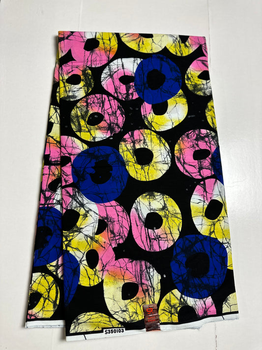 African Print Fabric, Ankara - Blue, Pink, Yellow Fabric